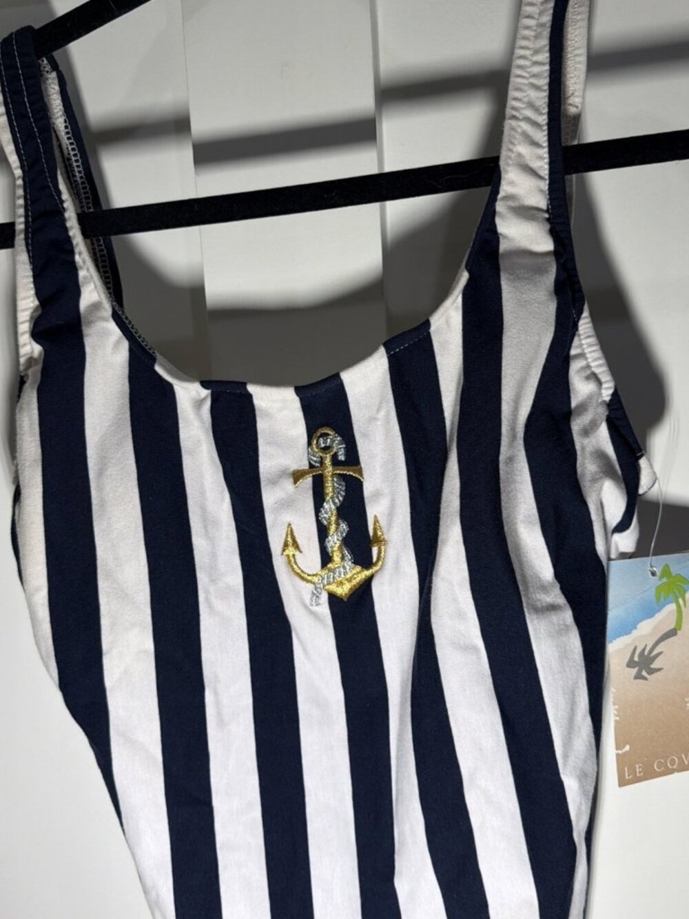 Vintage Le Cove NWT Womens One Piece Swimsuit Size 14 Nautical Stripe Anchor 90s - Picture 5 of 11